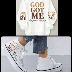 White Graphic Sweatshirt and Sneakers Set